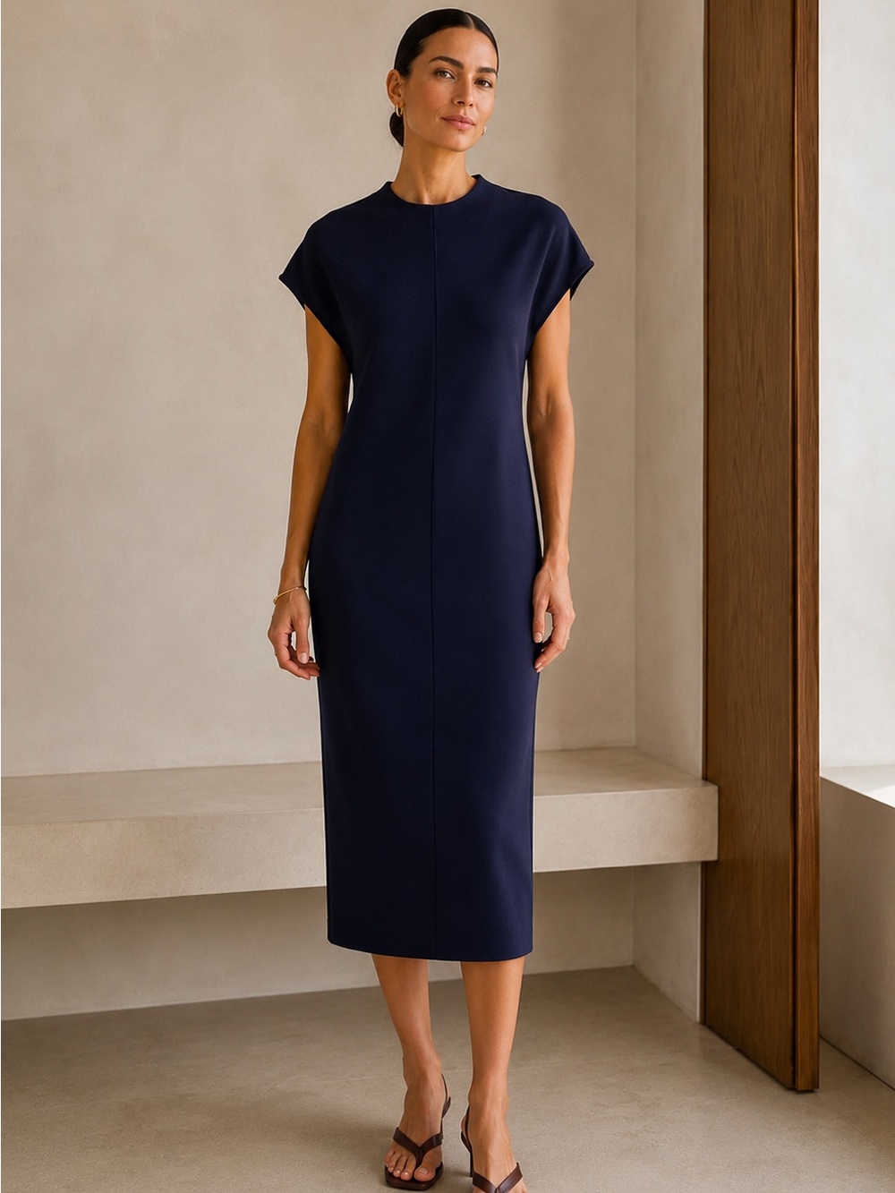 Roucha Ponte Seamed Midi Dress Navy Blue Size 3 L/XL